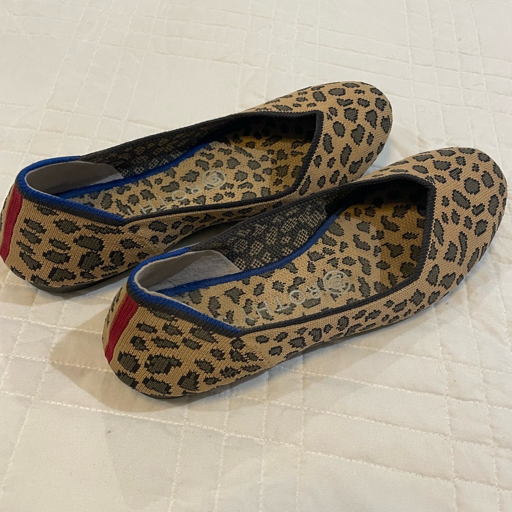 Rothy's Tan and Black Leopard Flats